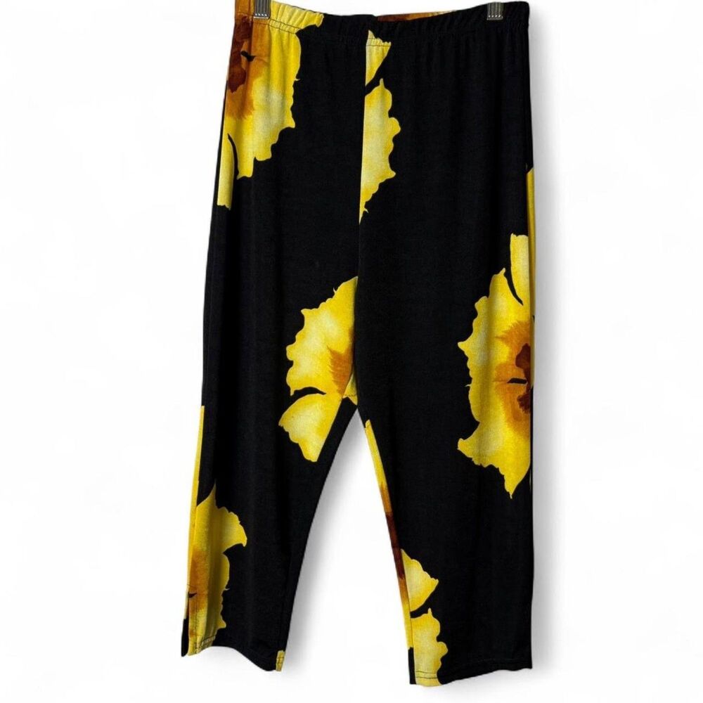90s VTG Sunflower Lounge Set Made in USA Capri Pants Tunic Top Stretch M/L - Picture 4 of 8
